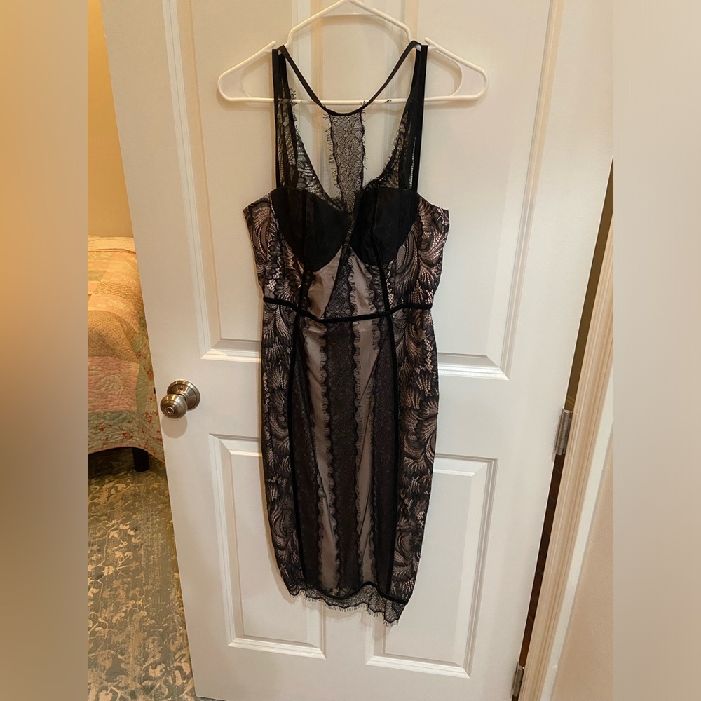 Nasty Gal Black Lace Chemise with Sheer Panels